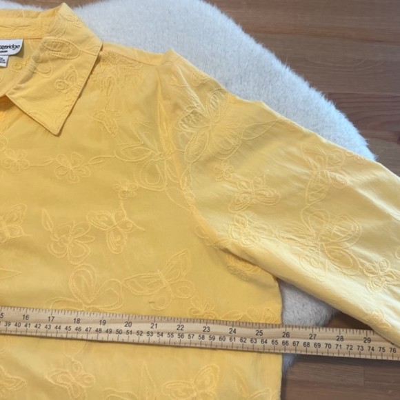 Breckenridge Woman Yellow Floral Embroidered 3/4 Sleeves Button Down Top Size 2x - Picture 10 of 11